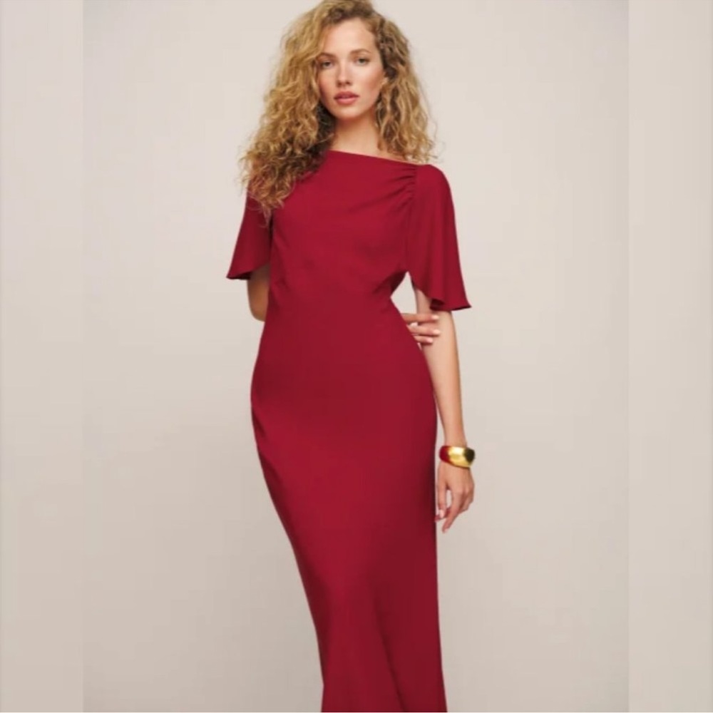 Reformation Lassie Dress in Sangre Red Maxi Tie Back Dress
